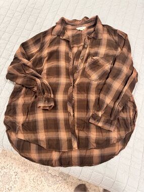 Terra & Sky Brown and Tan Plaid Button-Down Shirt